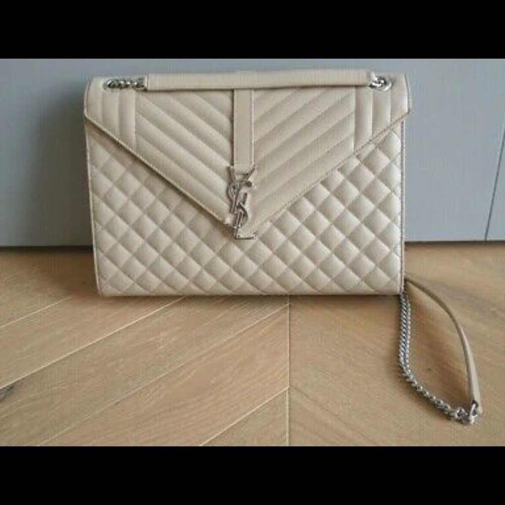 YSL LARGE ENVELOPE BAG IN DARK BEIGE W/ SILVER